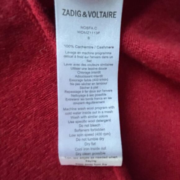 Zadig & Voltaire Deluxe Women’s V-Neck Sweater 100% Cashmere Red Size Small - Picture 6 of 10